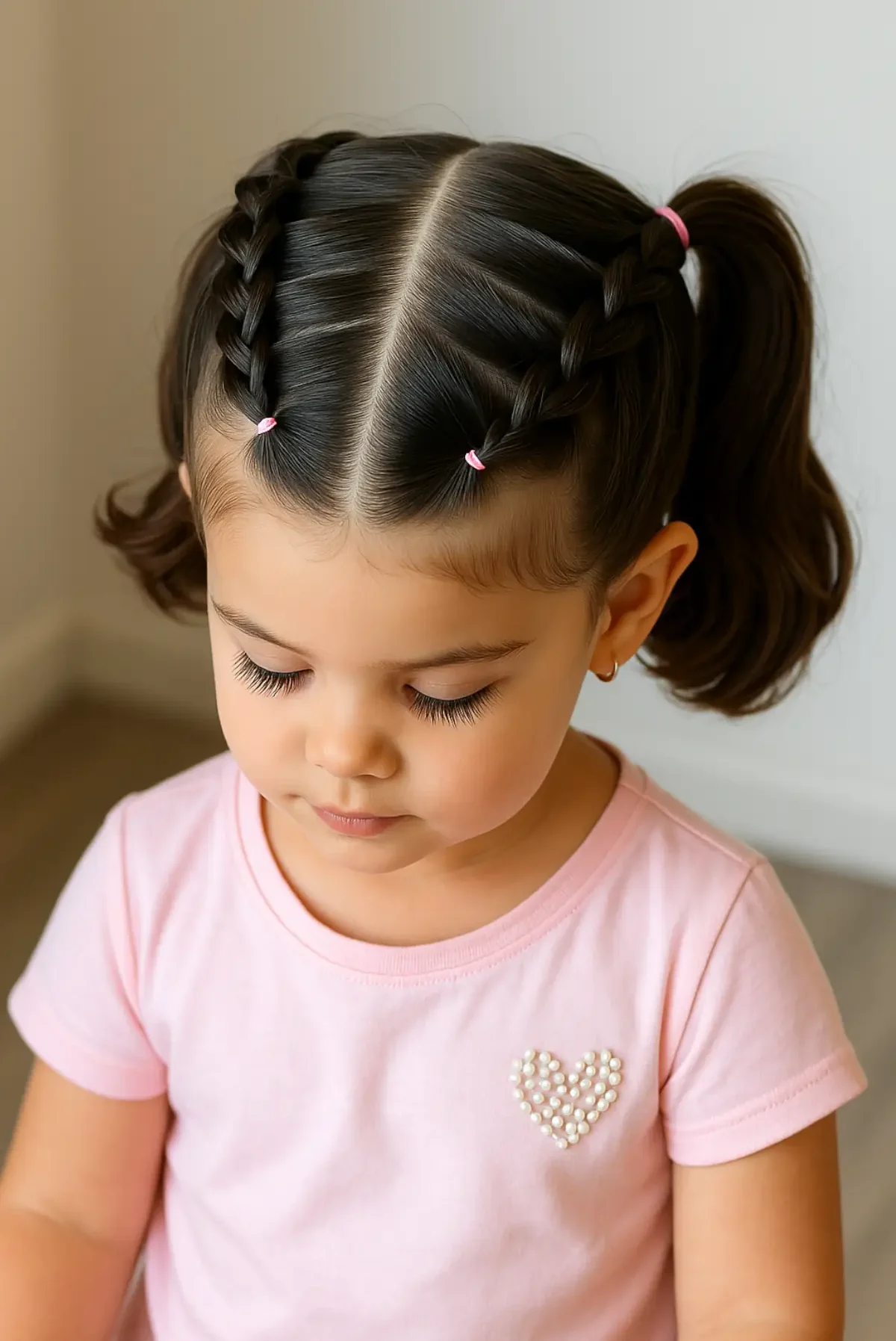 Trenzas dobles con coletas traseras altas